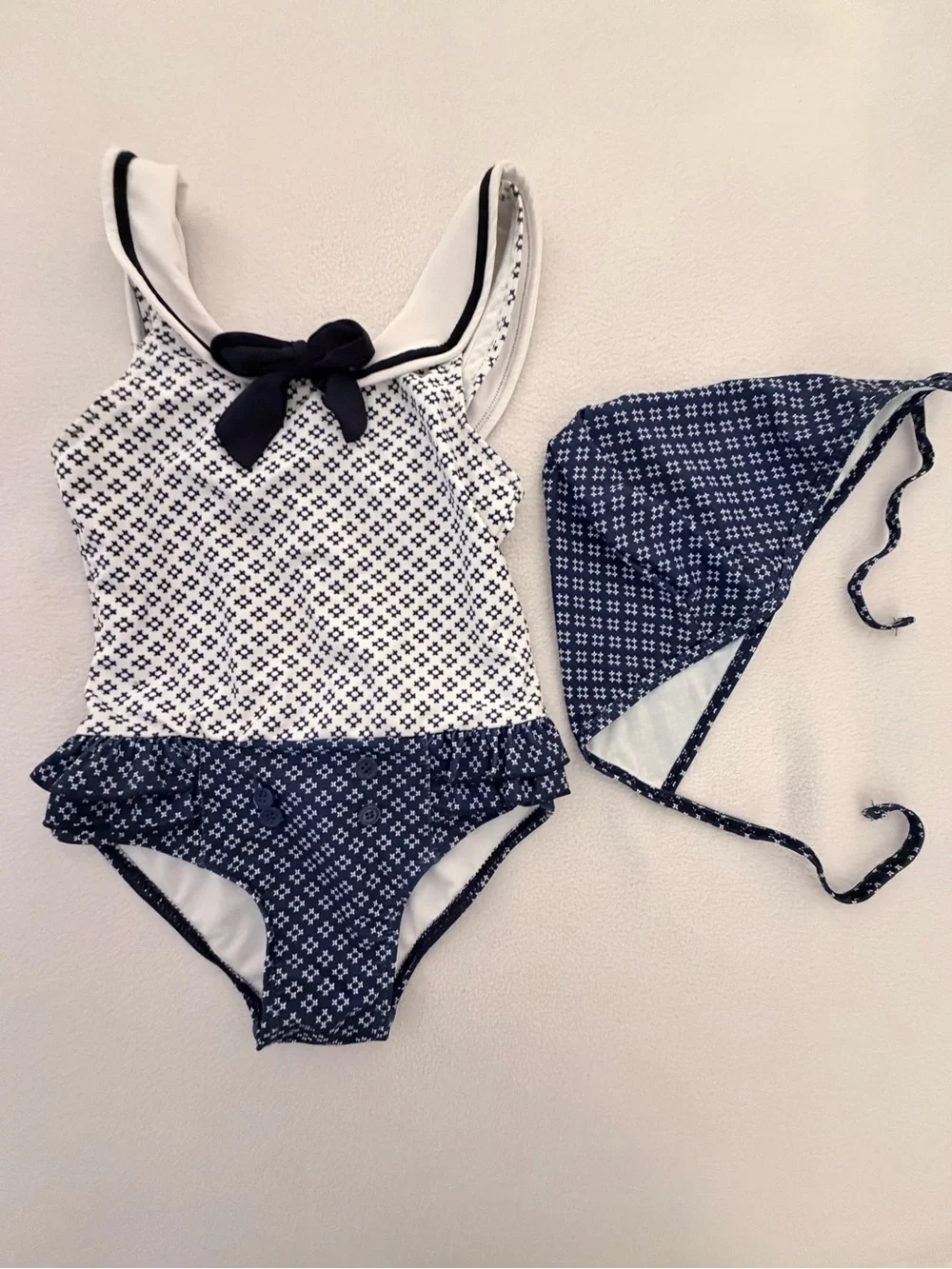 Mia Belle Blue & White Geometeic Swimsuit
